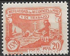 Sellos: Mutualidad de Accidentes de Mar y de Trabajo, 20 ptas. naranja * *