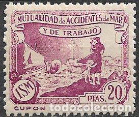 Sellos: Mutualidad de Accidentes de Mar y de Trabajo, 20 ptas. lila oscuro * *