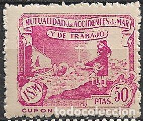 Sellos: Mutualidad de Accidentes de Mar y de Trabajo, 50 ptas. rosa lila * *