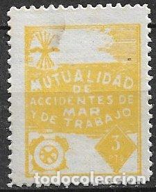 Sellos: Mutualidad de Accidentes de Mar y de Trabajo, 10 ptas. amarillo * *