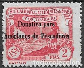 Sellos: Mutualidad de Accidentes de Mar y de Trabajo, 2 ptas. rosa carminado (*) Donativo para Hu&eacute;rfanos de