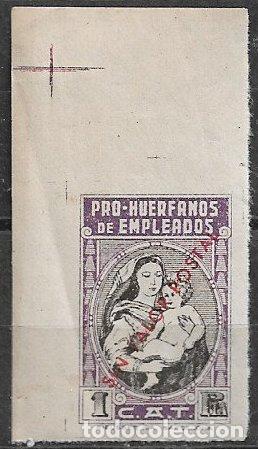 Sellos: Pro Hu&eacute;rfanos de Empleados de Tabacalera, 1 pta. lila oscuro y negro * * lujo