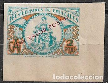 Sellos: Pro Hu&eacute;rfanos de Empleados de Tabacalera, 2 ptas. azul y naranja * * lujo