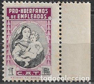 Sellos: Pro Hu&eacute;rfanos de Empleados de Tabacalera, 1 pta. lila y negro * *