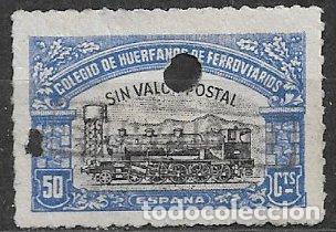 Sellos: Colegio de Hu&eacute;rfanos de Ferroviarios, 50 cts. negro y azul (o) taladrado