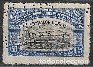 Sellos: Colegio de Hu&eacute;rfanos de Ferroviarios, 50 cts. negro y azul (o) perforado