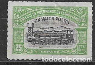 Sellos: Colegio de Hu&eacute;rfanos de Ferroviarios, 25 cts. negro y verde (*) SVP dentado leer