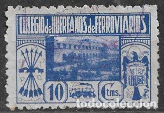 Sellos: Colegio de Hu&eacute;rfanos de Ferroviarios, 10 cts. azul oscuro (o) dentado 9