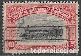 Sellos: Colegio de Hu&eacute;rfanos de Ferroviarios, 10 cts. rojo y negro (o) dentado 15