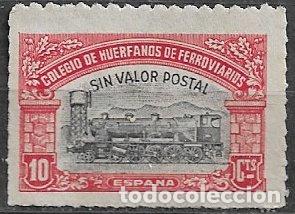 Sellos: Colegio de Hu&eacute;rfanos de Ferroviarios, 10 cts. rojo y negro (*) dentado leer, leyenda SVP