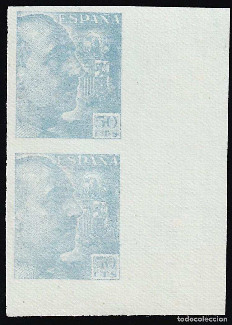 Selos: ESPA&Ntilde;A, 50 cts azul claro (*), Ensayo de color, Papel verdoso con filigrana