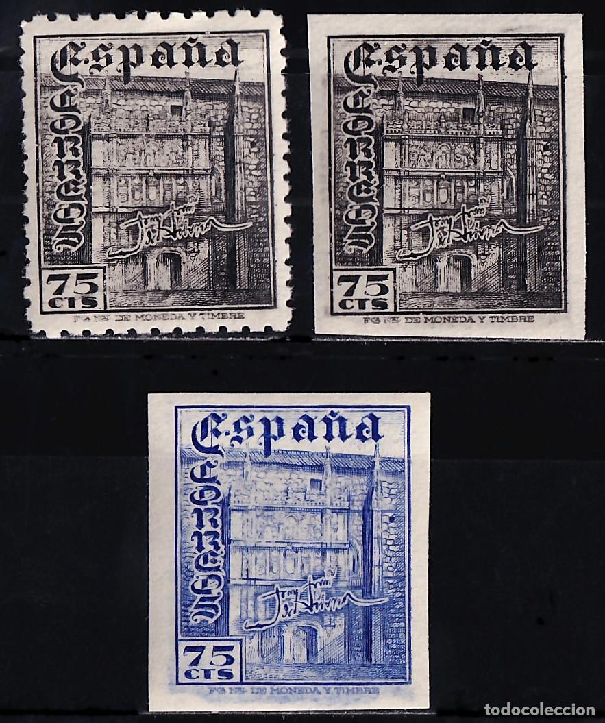 Sellos: ESPA&Ntilde;A, 1946 EDIFIL N&ordm; 1003FN, 1003FNa, /**/, 75 c. negro, 75 c. ultramar. [Dentados y sin dentar.]