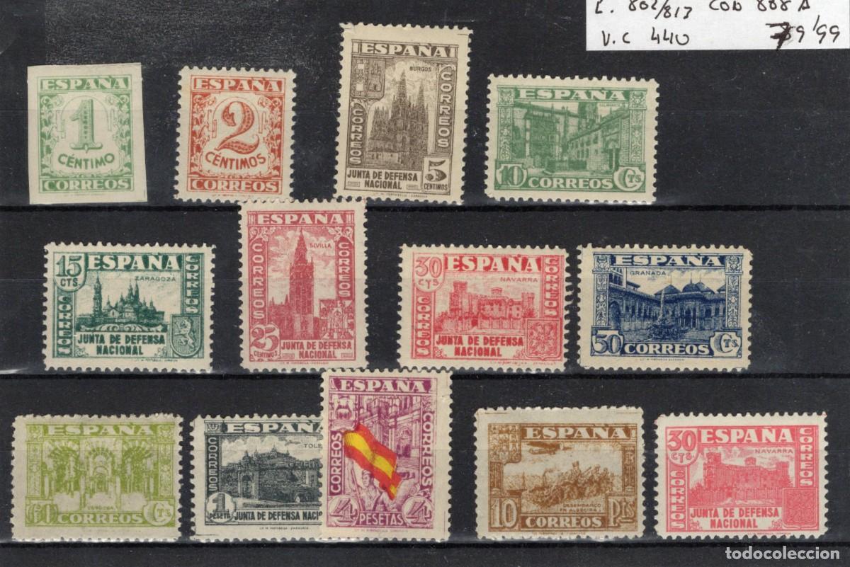 Stamps: PC1023 Sellos Espa&ntilde;a a&ntilde;o 1936/37 EDIFIL 802/813** con 808A sellos originales en NUEVO 809* v.c 440 &euro;
