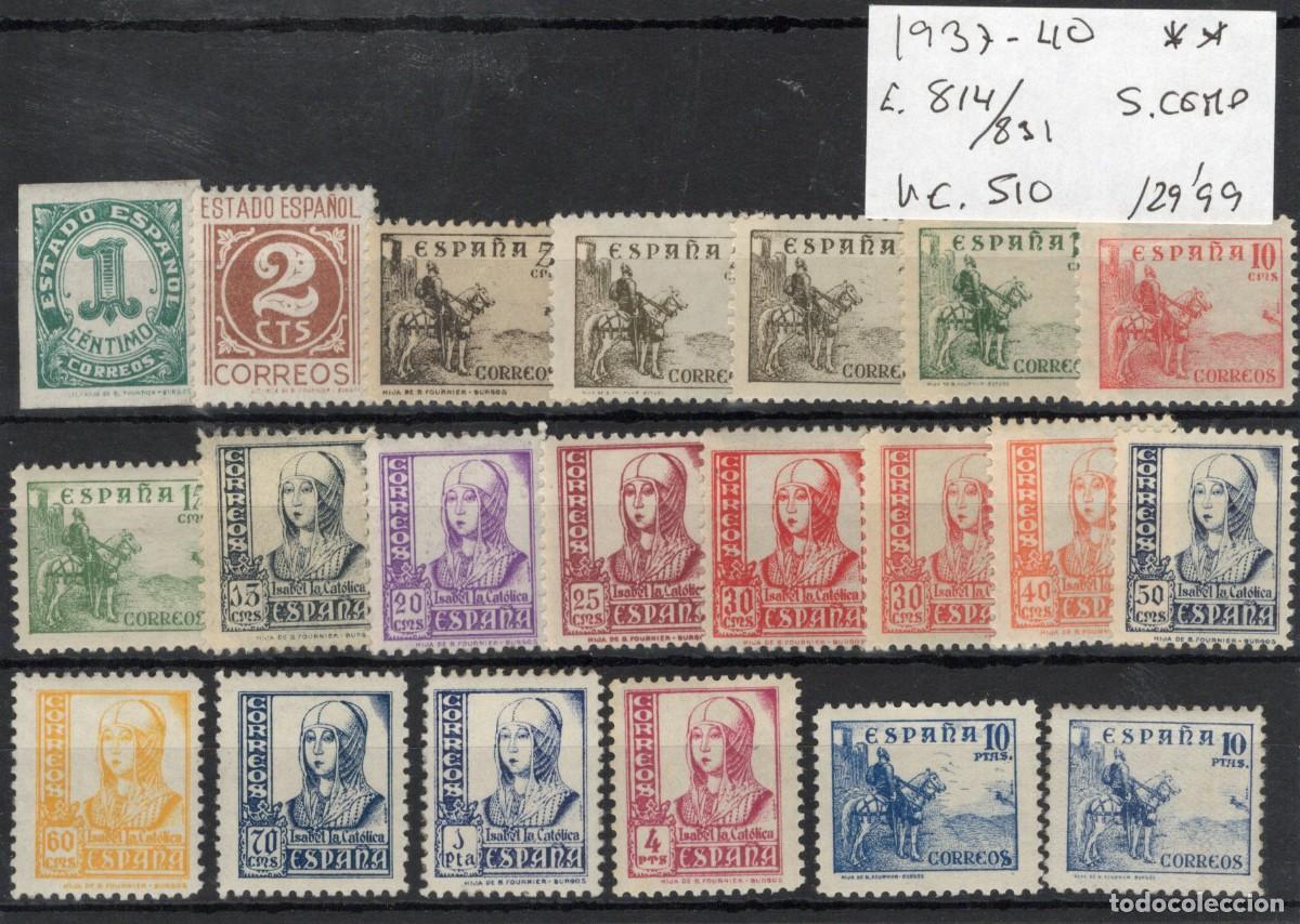 Stamps: PC1025 Sellos Espa&ntilde;a a&ntilde;o 1937/40 EDIFIL 814/831** sellos originales en NUEVO SERIE COMPLET v.c 510 &euro;