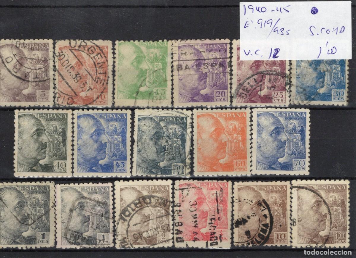 Sellos: PC1040 Sellos Espa&ntilde;a a&ntilde;o 1940/45 EDIFIL 919/935&ordm; sellos originales en usado SERIE COMPLETA v.c 12 &euro;