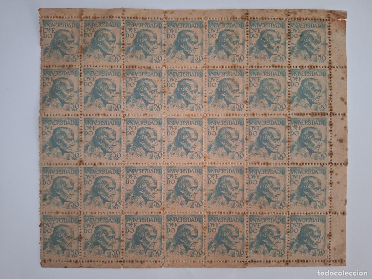 Briefmarken: ANTIGUA LAMINA 35 SELLOS 50 CENTIMOS PESETA UNIVERSIDAD DE OVIEDO ASTURIAS SIN VALOR DE FRANQUEO RV