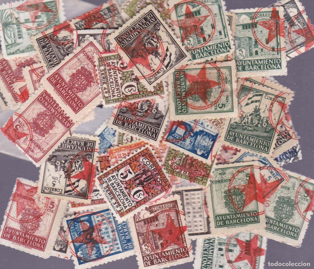 Sellos: FC4-83- Ayuntamiento BARCELONA x 49 Sellos Matasellos Rojo ESTRELLA