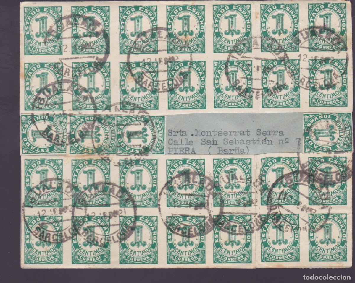 Sellos: F27-1- Carta BARCELONA-PIERA 1942. Espectacular FRANQUEO