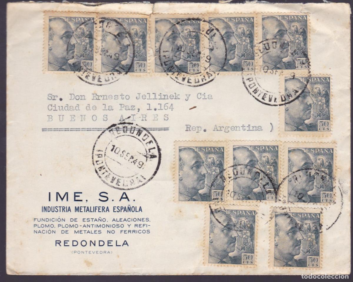 Sellos: F27-3- Carta REDONDELA (Pontevedra) -Argentina 1949. Gran Franqueo