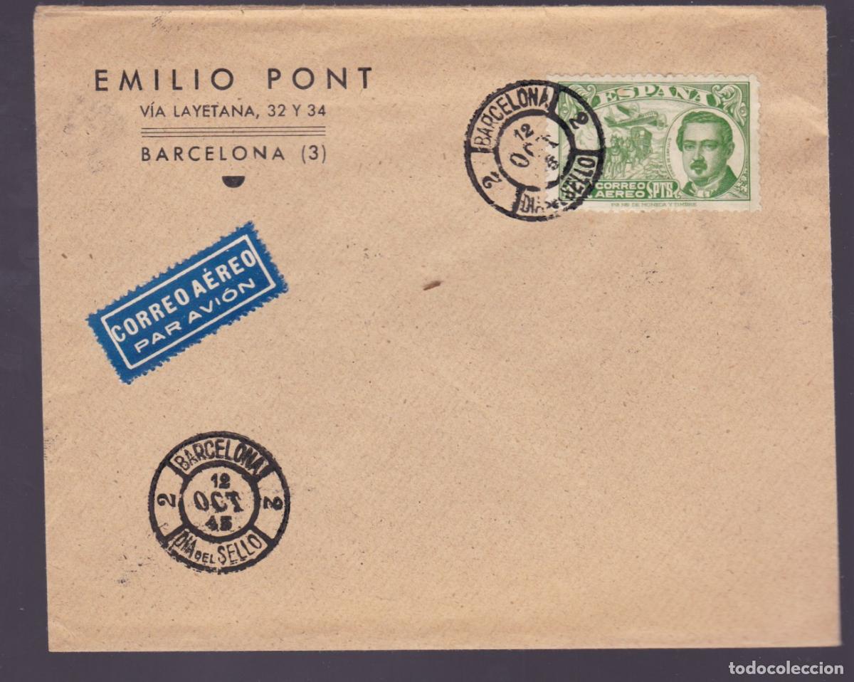 Sellos: F27-3- Carta Primer D&iacute;a CONDE SAN LUIS. Barcelona 1945