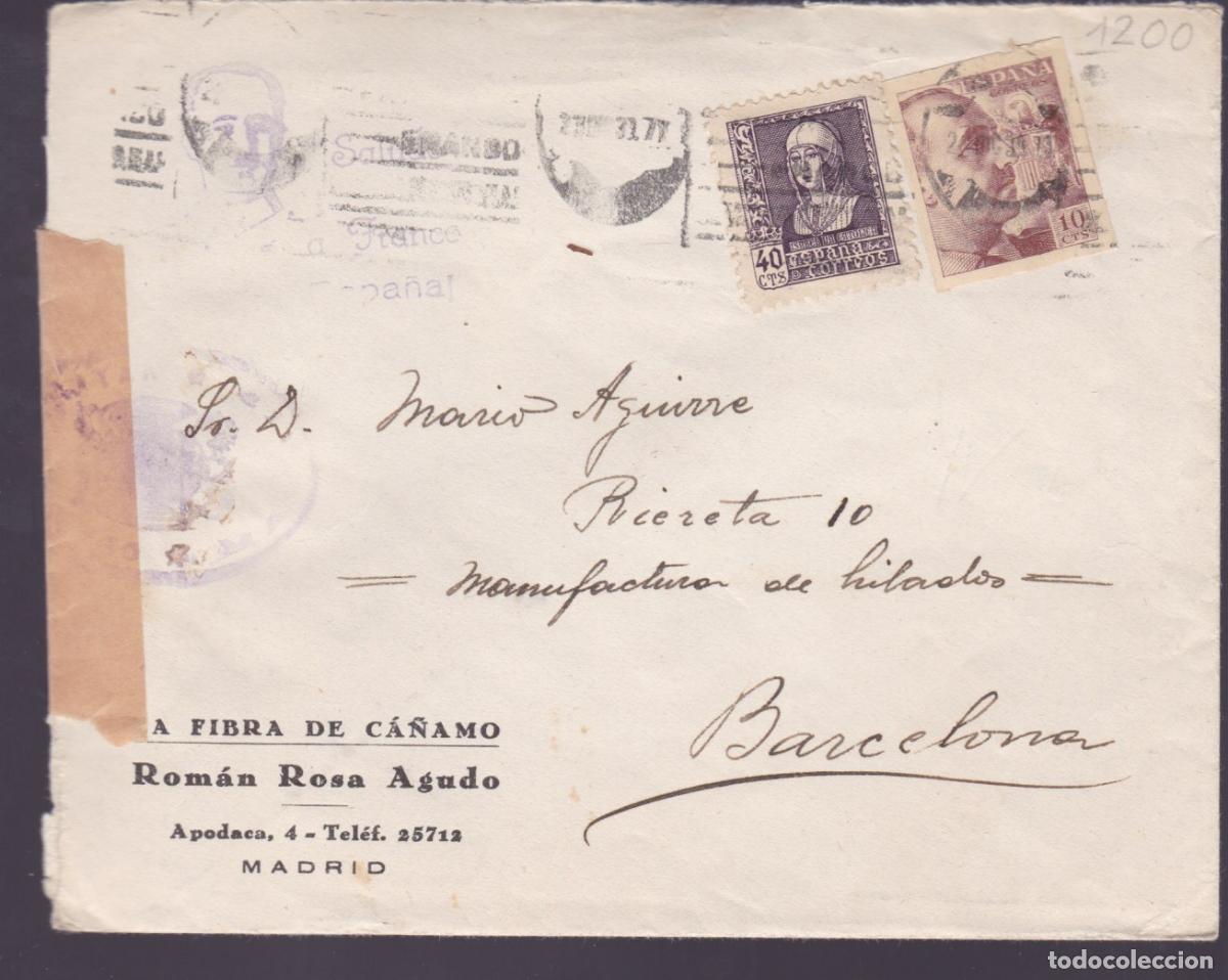 Sellos: F27-4- Carta MADRID 1939. TUBERCULOSOS FRANCO SIN DENTAR . Faja Censura