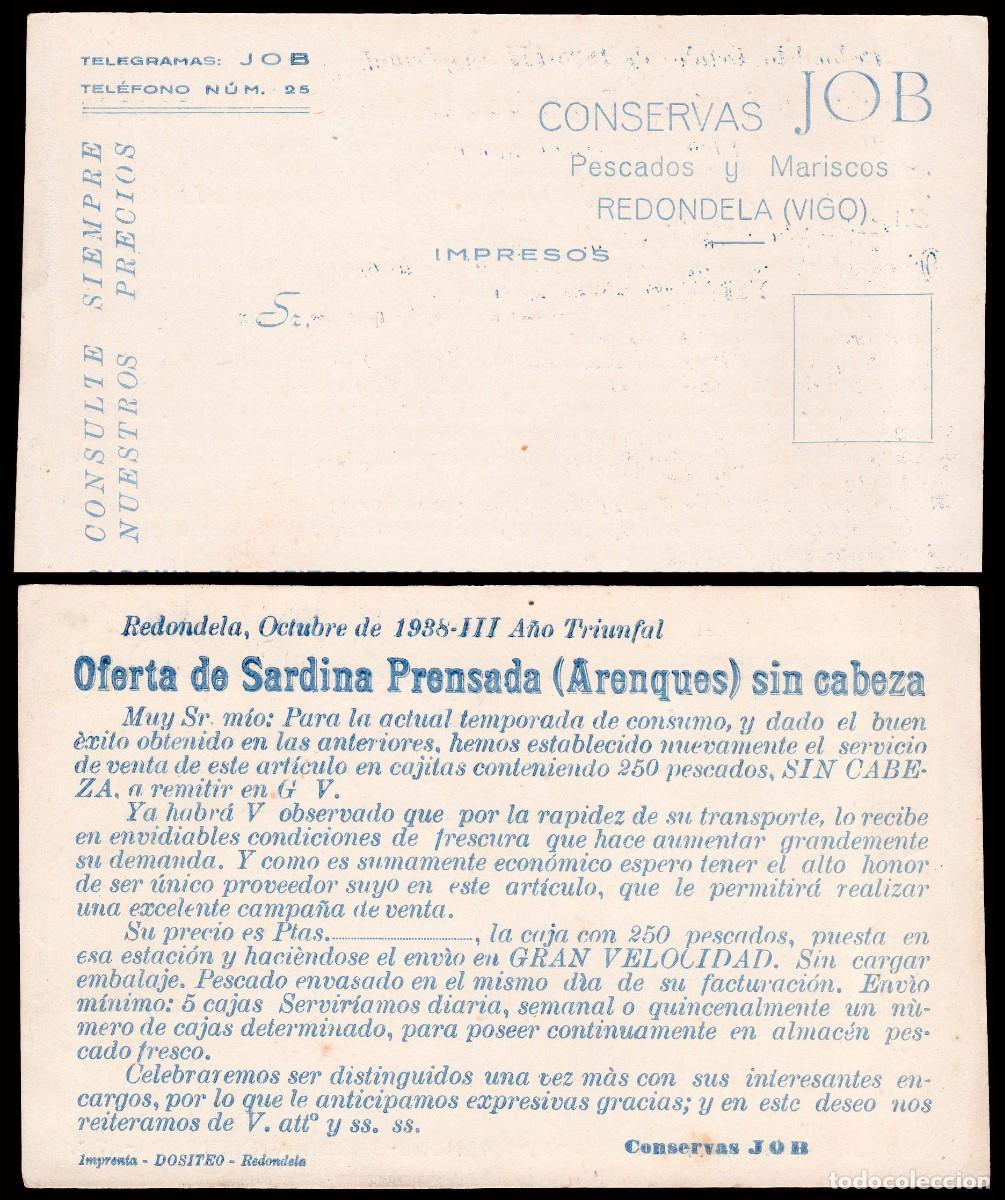 Sellos: Pontevedra - TP - Postal publicitaria &rdquo;Conservas Joba - Pescados y Mariscos - Redondela&rdquo;