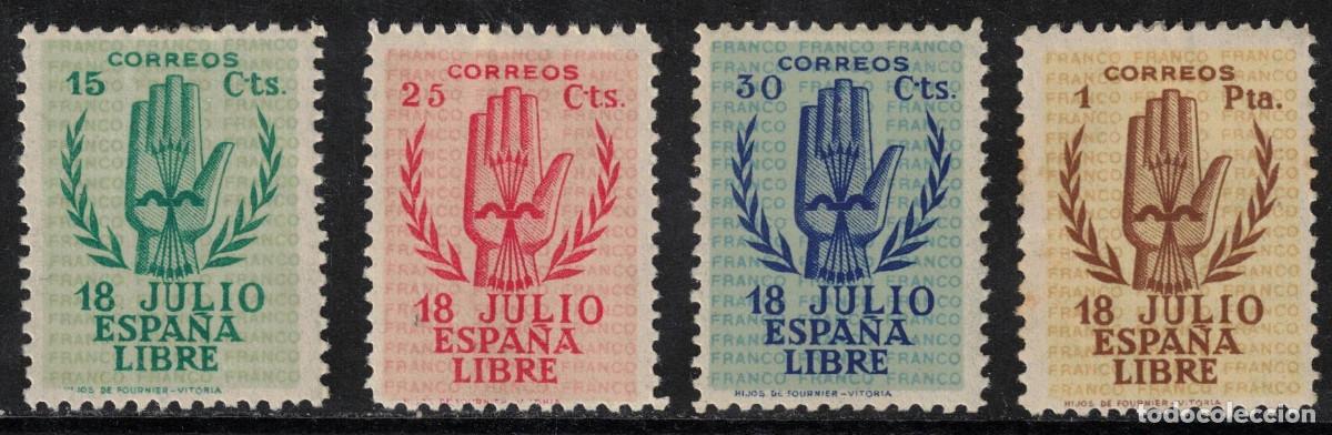 Sellos: ESPA&Ntilde;A ANIVERSARIO ALZAMIENTO NACIONAL (MANO) * 851/854 A&Ntilde;O 1938 - MH