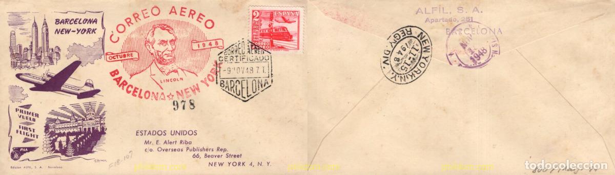 Sellos: 720367 MNH ESPA&Ntilde;A 1948 PRIMER VUELO BARCELONA - NUEVA YORK