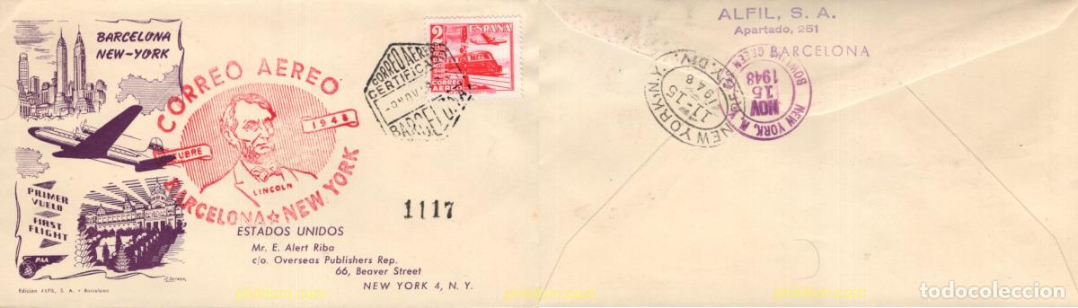 Sellos: 720366 MNH ESPA&Ntilde;A 1948 PRIMER VUELO BARCELONA - NUEVA YORK