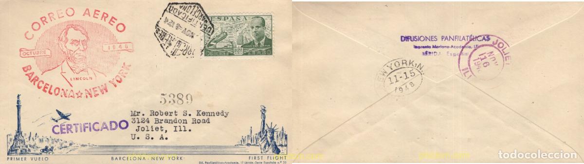 Sellos: 720368 MNH ESPA&Ntilde;A 1948 PRIMER VUELO BARCELONA - NUEVA YORK