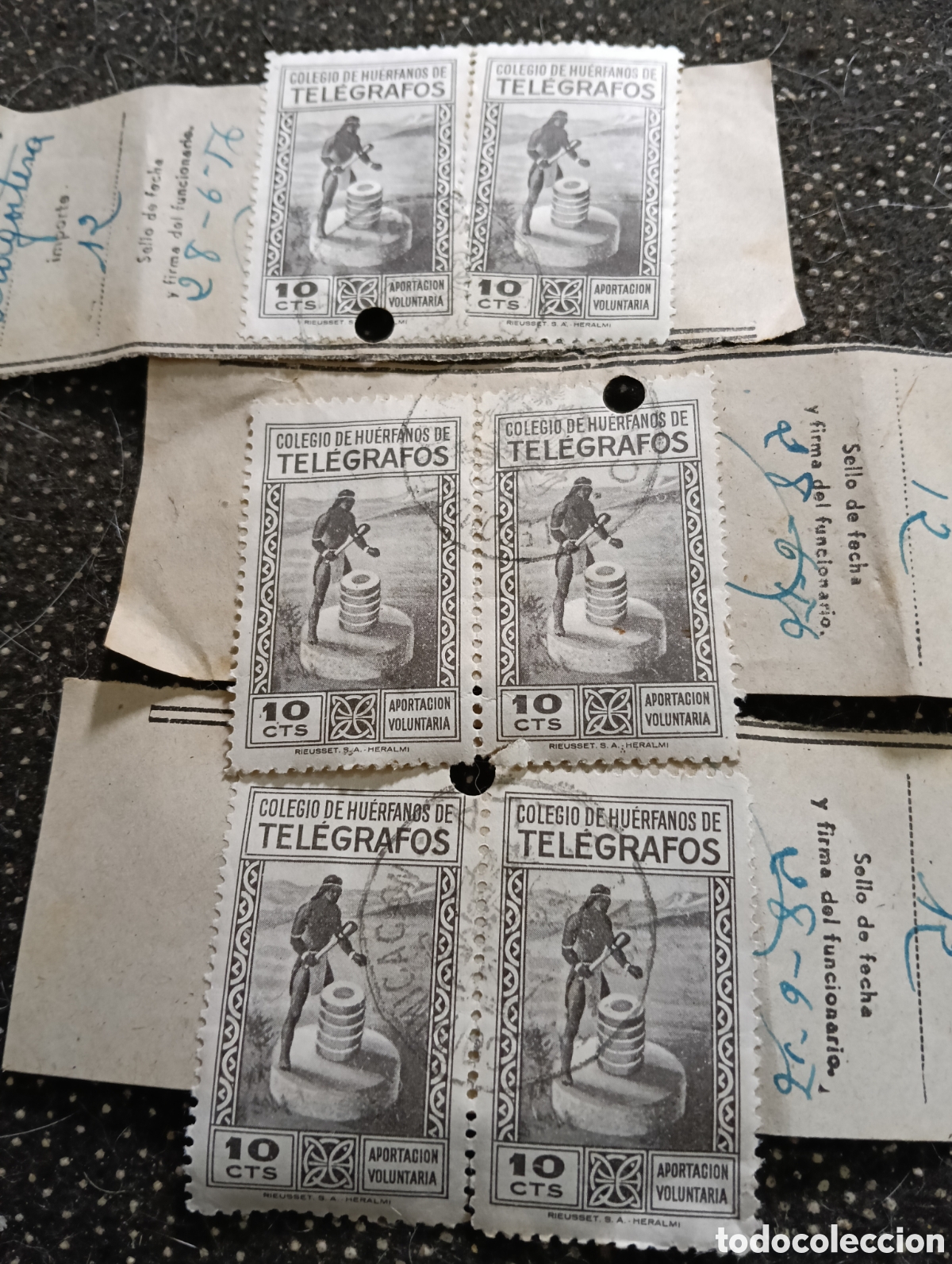 Sellos: Lote de 6 sellos de Espa&ntilde;a - Beneficencia 1946 - Colegio de hu&eacute;rfanos de tel&eacute;grafos