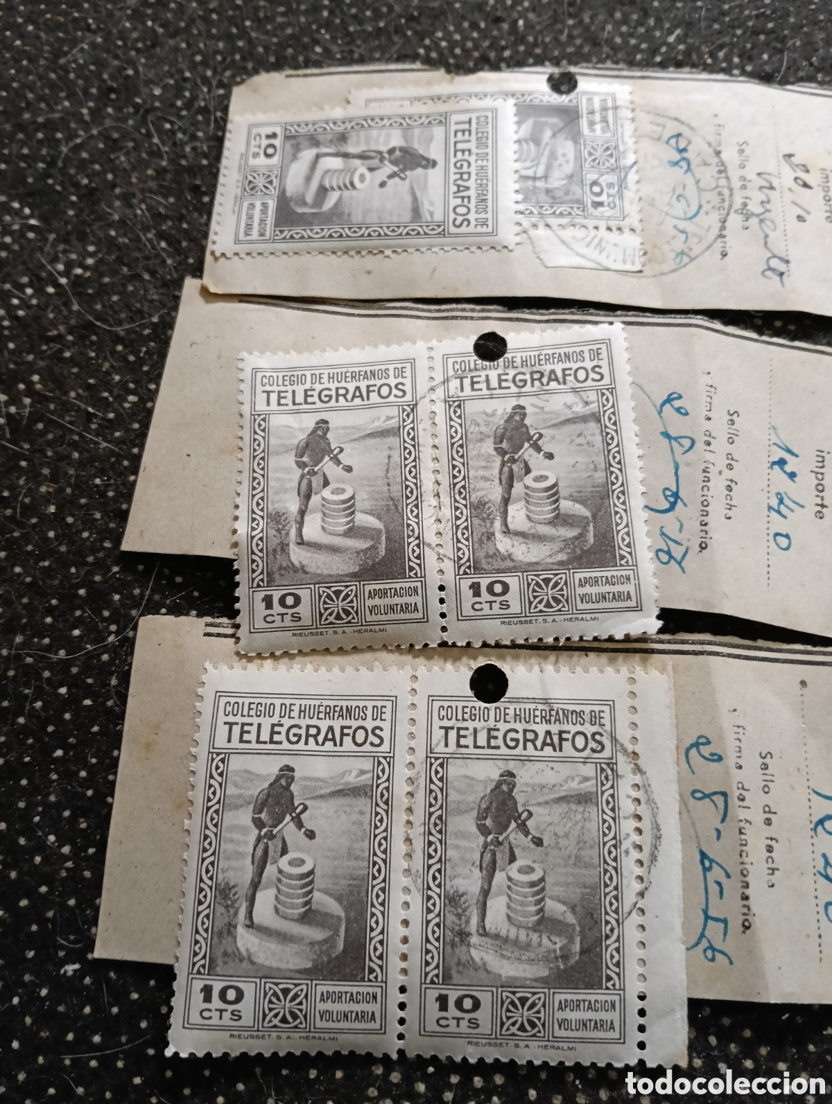 Sellos: Lote de 6 sellos de Espa&ntilde;a - Beneficencia 1946 - Colegio de hu&eacute;rfanos de tel&eacute;grafos