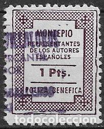 Sellos: VI&Ntilde;ETAS. Montep&iacute;o representantes de autores espa&ntilde;oles, 1 pta. lila oscuro (o)