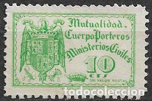 Sellos: VI&Ntilde;ETAS. Mutualidad del Cuerpo de Porteros de Ministerios Civiles, 10 cts. verde (*)