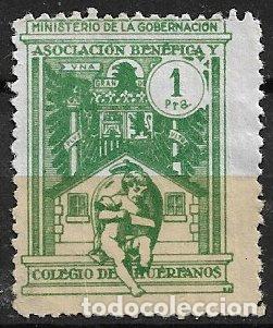 Sellos: VI&Ntilde;ETAS. Ministerio de Gobernaci&oacute;n. Asociaci&oacute;n Ben&eacute;fica Colegio de Hu&eacute;rfanos, 1 pta. verde (*)