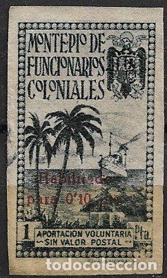 Sellos: VI&Ntilde;ETAS. Montep&iacute;o de Funcionarios Coloniales, 1 ptas. negro habilitado para 0,10 en rojo (o)