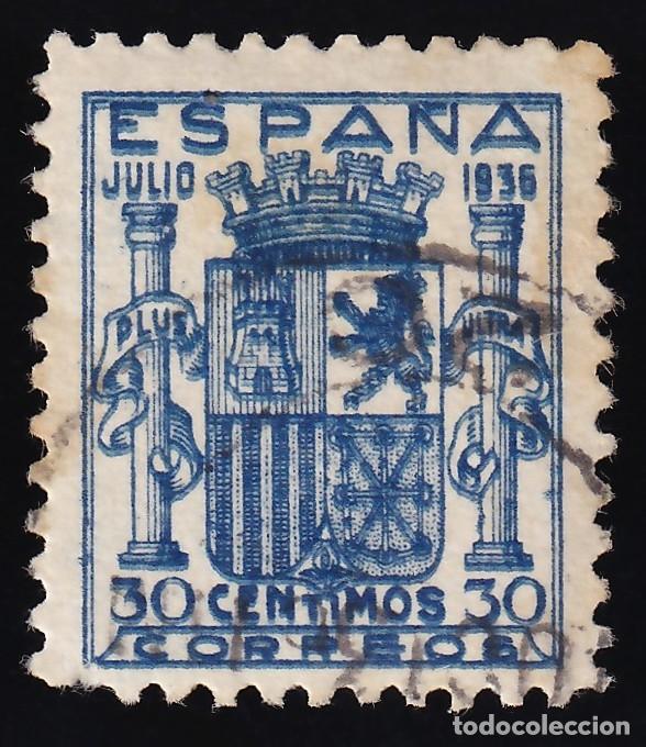 Sellos: ESPA&Ntilde;A, 1936 EDIFIL N&ordm; 801ed, 30 c. azul, [Doble impresi&oacute;n.]