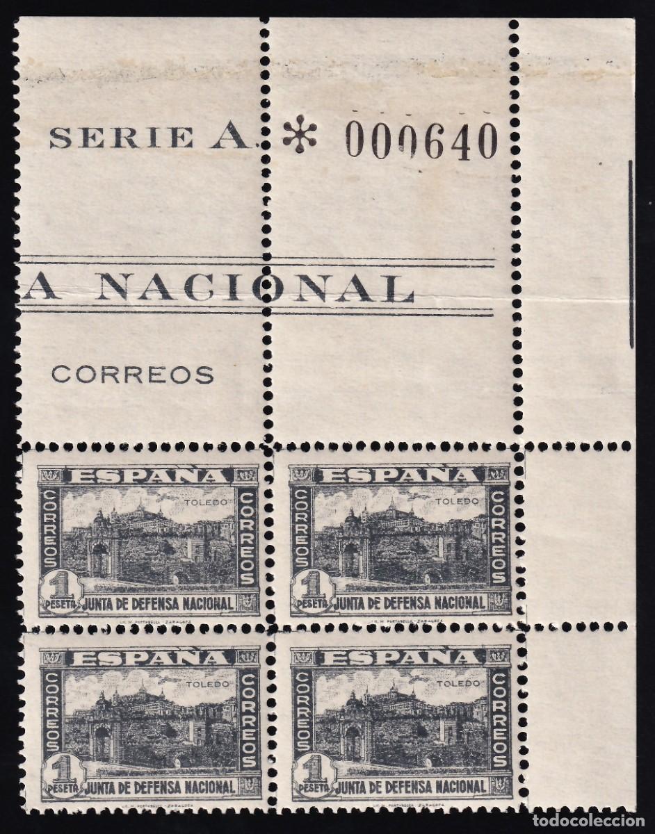 Sellos: ESPA&Ntilde;A, 1936-1937 EDIFIL N&ordm; 811 /**/, 1 pts. pizarra, [Bloque de cuatro / SIN FIJASELLOS.]
