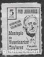 Sellos: VI&Ntilde;ETAS Montep&iacute;o de veterinarios titulares, 5 ptas. negro, mini (*) Fausto Velayos