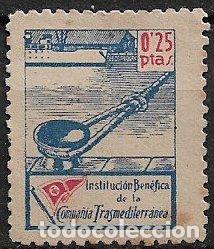 Sellos: VI&Ntilde;ETAS Instituci&oacute;n Ben&eacute;fica Compa&ntilde;&iacute;a Transmediterr&aacute;nea, 0,25 ptas. azul y rojo (*)