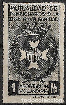 Sellos: VI&Ntilde;ETAS Mutualidad de Funcionarios de la D. G. de Sanidad, 1 pta. negro *