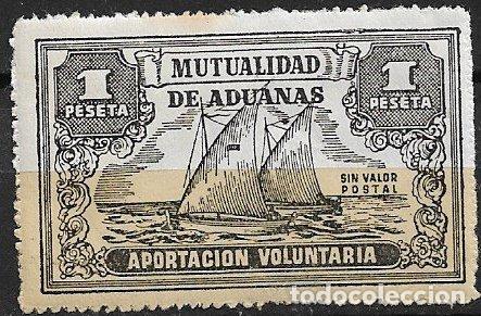 Sellos: VI&Ntilde;ETAS Mutualidad de Aduanas, 1 pta. negro * * dentado de l&iacute;nea