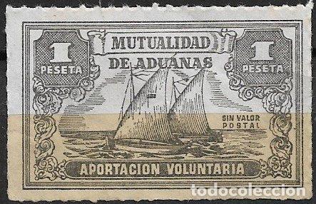 Sellos: VI&Ntilde;ETAS Mutualidad de Aduanas, 1 pta. negro (*) dentado de l&iacute;nea