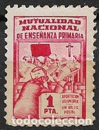 Sellos: VI&Ntilde;ETAS Mutualidad Nacional de Ense&ntilde;anza Primaria, 1 pta. rojo (*)