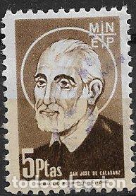 Sellos: VI&Ntilde;ETAS Mutualidad Nacional de Ense&ntilde;anza Primaria, 5 ptas. casta&ntilde;o (o) San Jos&eacute; de Calasanz