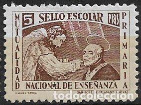 Sellos: VI&Ntilde;ETAS Mutualidad Nacional de Ense&ntilde;anza Primaria, 5 ptas. casta&ntilde;o * * Sello escolar