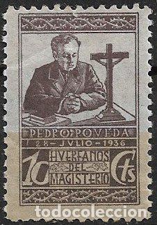 Sellos: VI&Ntilde;ETAS Hu&eacute;rfanos de Magisterio, 10 cts. casta&ntilde;o * * Pedro Poveda