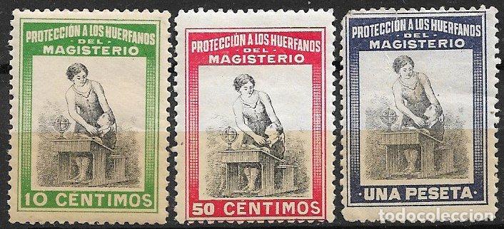 Sellos: VI&Ntilde;ETAS Protecci&oacute;n Hu&eacute;rfanos de Magisterio, 10 cts., 50 cts. y 1 pta * * completa