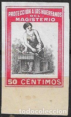 Sellos: VI&Ntilde;ETAS Protecci&oacute;n Hu&eacute;rfanos de Magisterio, 50 cts. rojo, sin dentar (*)