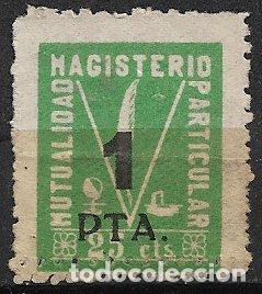 Sellos: VI&Ntilde;ETAS Mutualidad Magisterio Particular, 25 cts. verde habilitado 1 pta en negro (*)